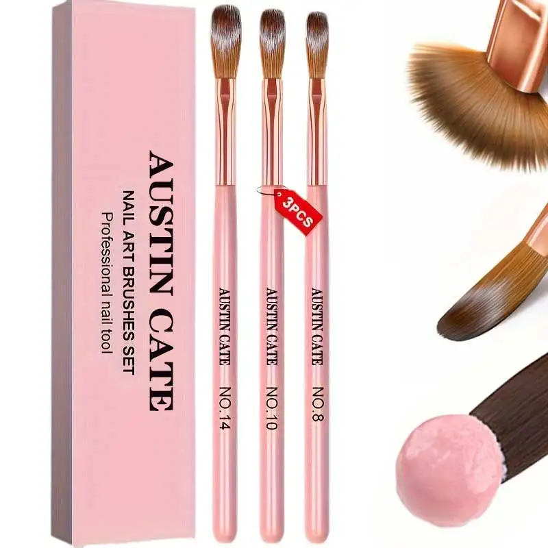 3 pinceaux à ongles en acrylique #8/10/14, pinceaux professionnels pour extensions de poudre acrylique